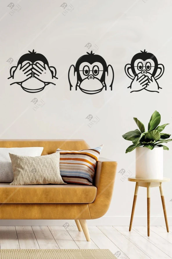 Üç Maymun Ahşap Duvar Dekorasyon Ürünü Ahşap Tablo