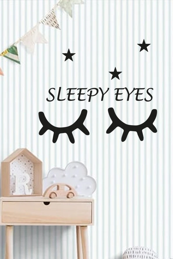 Dekoratif Sleepy Eyes Kirpik Yıldızlı 2 li Ahşap Duvar Dekoru