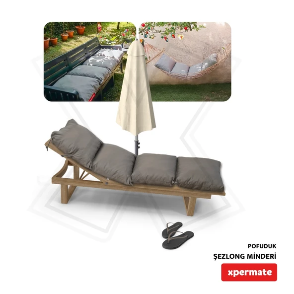 XPERMATE Pofuduk Şezlong Minderi Çantalı 60x180x12Cm Su İtici,Katlanır,UV Güneş Dayanımı, Fermuar, Antrasit - 5