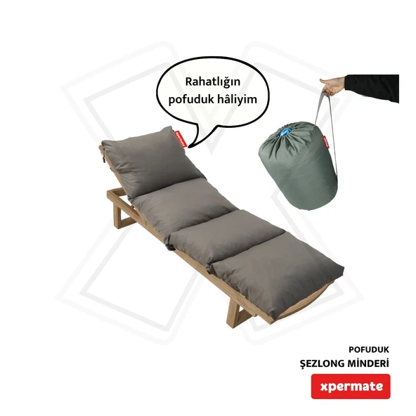 XPERMATE Pofuduk Şezlong Minderi Çantalı 60x180x12Cm Su İtici,Katlanır,UV Güneş Dayanımı, Fermuar, Antrasit