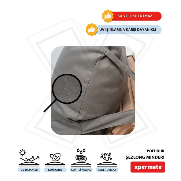 XPERMATE Pofuduk Şezlong Minderi Çantalı 60x180x12Cm Su İtici,Katlanır,UV Güneş Dayanımı, Fermuar, Antrasit - 4