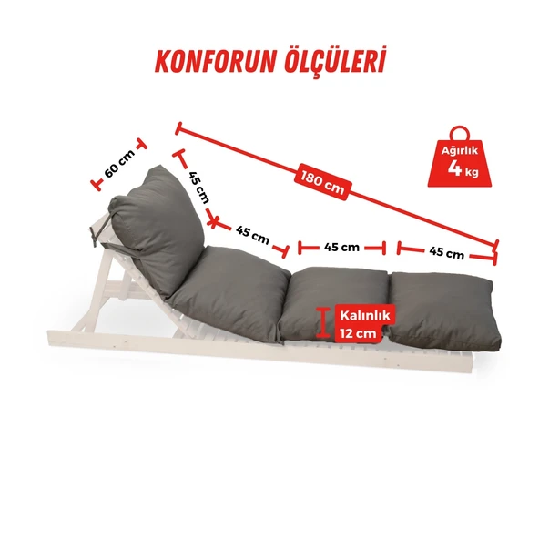 XPERMATE Pofuduk Şezlong Minderi Çantalı 60x180x12Cm Su İtici,Katlanır,UV Güneş Dayanımı, Fermuar, Antrasit - 2