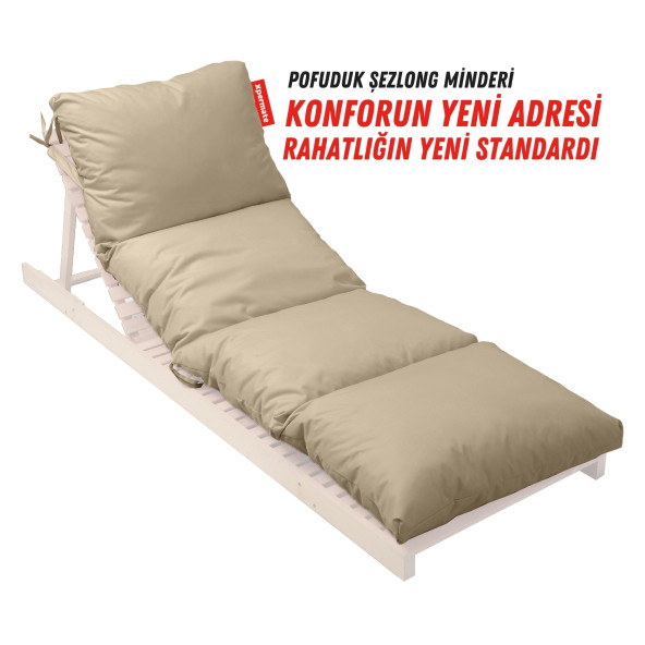 XPERMATE Pofuduk Şezlong Minderi 60x180x12Cm Su İtici,Katlanır,UV Güneş Dayanımı, Fermuar, Bej