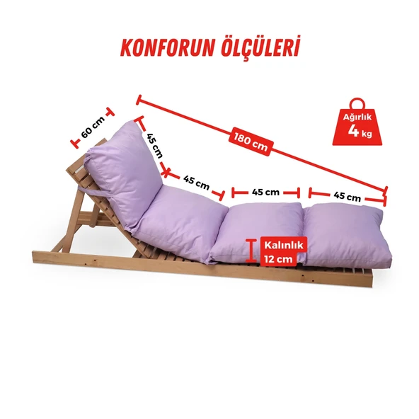 XPERMATE Pofuduk Şezlong Minderi Çantalı 60x180x12Cm Su İtici,Katlanır,UV Güneş Dayanımı, Fermuar, Lila - 2