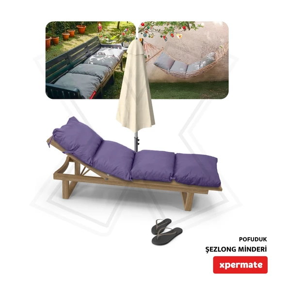 XPERMATE Pofuduk Şezlong Minderi 60x180x12Cm Su İtici,Katlanır,UV Güneş Dayanımı, Fermuar, Mor - Resim 5