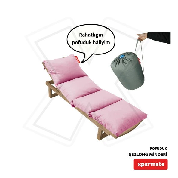 XPERMATE Pofuduk Şezlong Minderi 60x180x12Cm Su İtici,Katlanır,UV Güneş Dayanımı, Fermuar, Pembe ürün görseli
