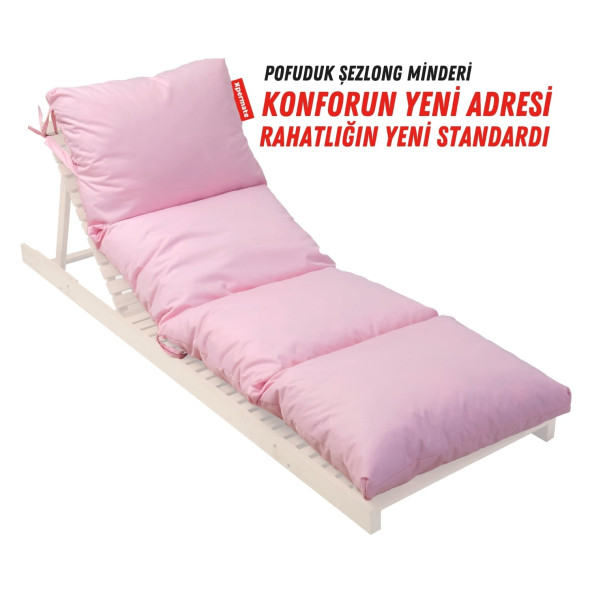 XPERMATE Pofuduk Şezlong Minderi 60x180x12Cm Su İtici,Katlanır,UV Güneş Dayanımı, Fermuar, Pembe