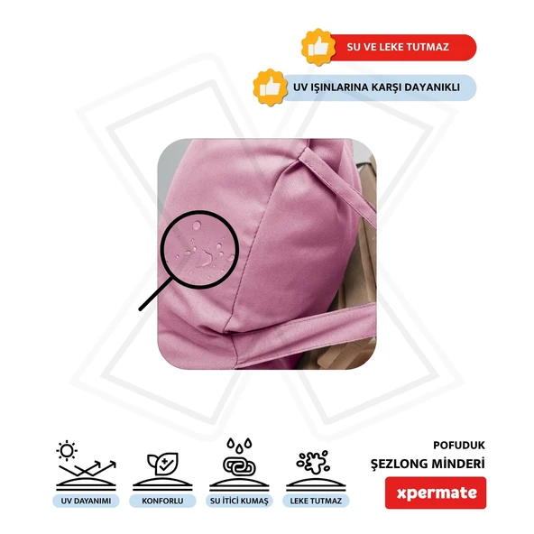 XPERMATE Pofuduk Şezlong Minderi 60x180x12Cm Su İtici,Katlanır,UV Güneş Dayanımı, Fermuar, Pembe - Resim 4