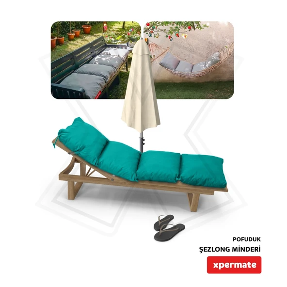 XPERMATE Pofuduk Şezlong Minderi Çantalı 60x180x12Cm Su İtici,Katlanır,UV Güneş Dayanımı, Fermuar, Turkuaz - Resim 5
