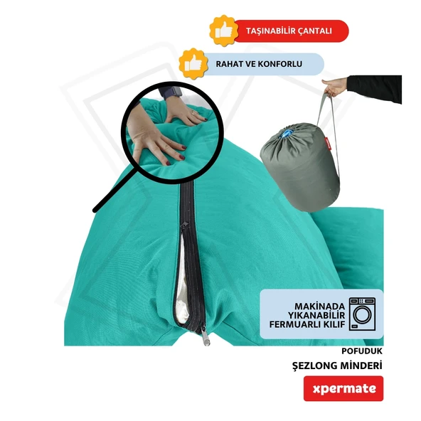 XPERMATE Pofuduk Şezlong Minderi Çantalı 60x180x12Cm Su İtici,Katlanır,UV Güneş Dayanımı, Fermuar, Turkuaz - Resim 3