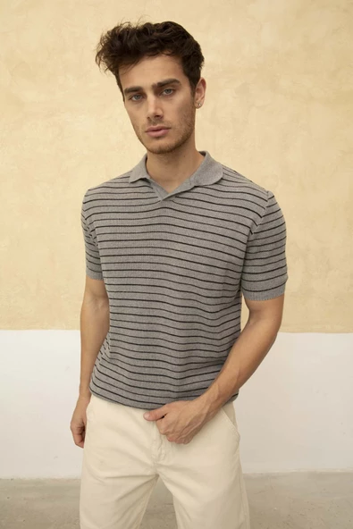 Çizgili Polo Yaka T-Shirt - 3