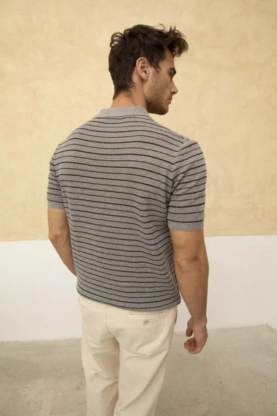 Çizgili Polo Yaka T-Shirt - 6