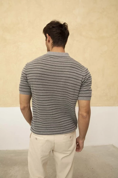 Çizgili Polo Yaka T-Shirt - 5
