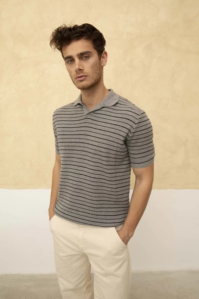 Çizgili Polo Yaka T-Shirt - 4