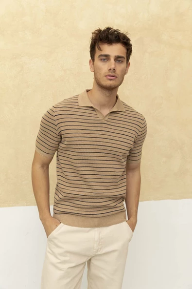 Çizgili Polo Yaka T-Shirt - 8