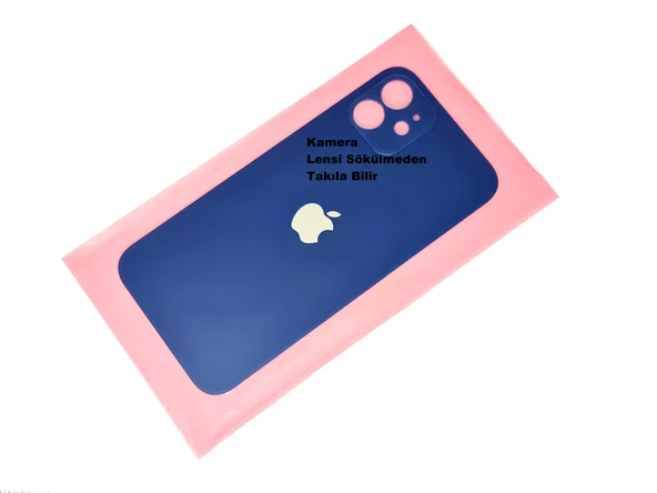 iPhone 12 Arka Pil Batarya Kapağı (CAM+B-7000) LACİVERT - Resim 2