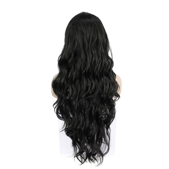 Siyah Uzun Dalgalı  Fiber Sentetik Tül Peruk - Resim 4