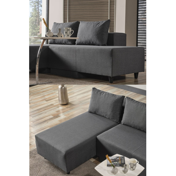 KAGU CORNER POLY-M KÖŞE TAKIMI-KANEPE-YATAK-DİNLENME 4 FARKLI MODEL TEK MODÜL-Koyu Gri - 3