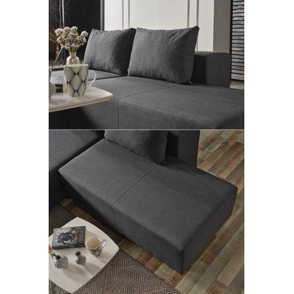 KAGU CORNER POLY-M KÖŞE TAKIMI-KANEPE-YATAK-DİNLENME 4 FARKLI MODEL TEK MODÜL-Koyu Gri - 4