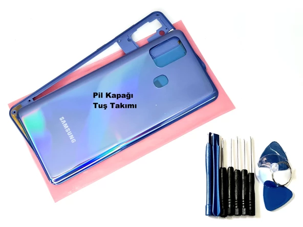 Samsung Galaxy A21S FULL ORJ KASA Arka Pil Batarya Kapağı (TAMİR SETİ) MAVİ