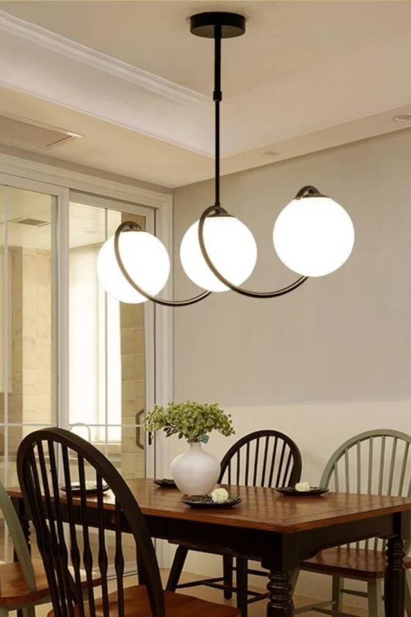 Vinner Maryland 3'lü Glop Camlı Modern Yemek Masası Üstü Yatak Odası Salon Avize