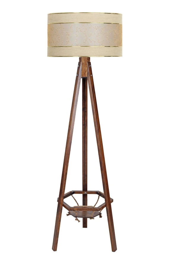 Vinner Ahşap Saksılıklı Tripod Lambader - Çift Gold Şeritli Mataro