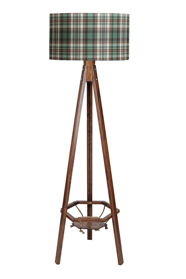 Vinner Ahşap Saksılıklı Tripod Lambader - Yeşil Ekose