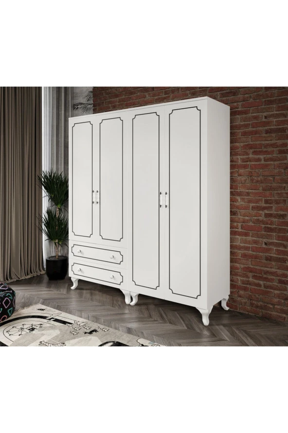 Stil 4 Kapaklı 2 Çekmeceli Moduler Gardırop, Elbise Dolabı - Tamamı 1. Kalite Mdf - 2