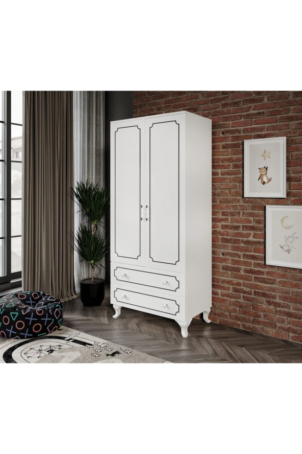 Stil 2 Kapaklı 2 Çekmeceli Modern Gardırop, Elbise Dolabı - Tamamı 1. Kalite Mdf