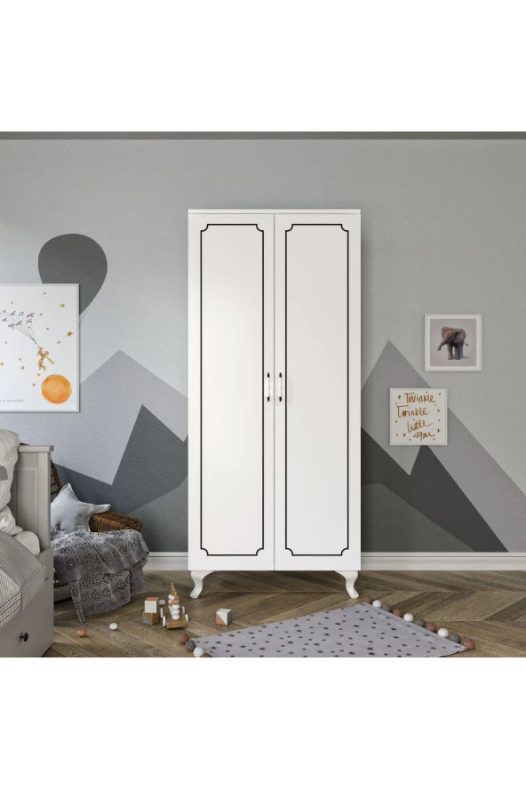 Stil 2 Kapaklı Modern Desenli Gardırop, Elbise Dolabı - Tamamı 1. Kalite Mdf - 2