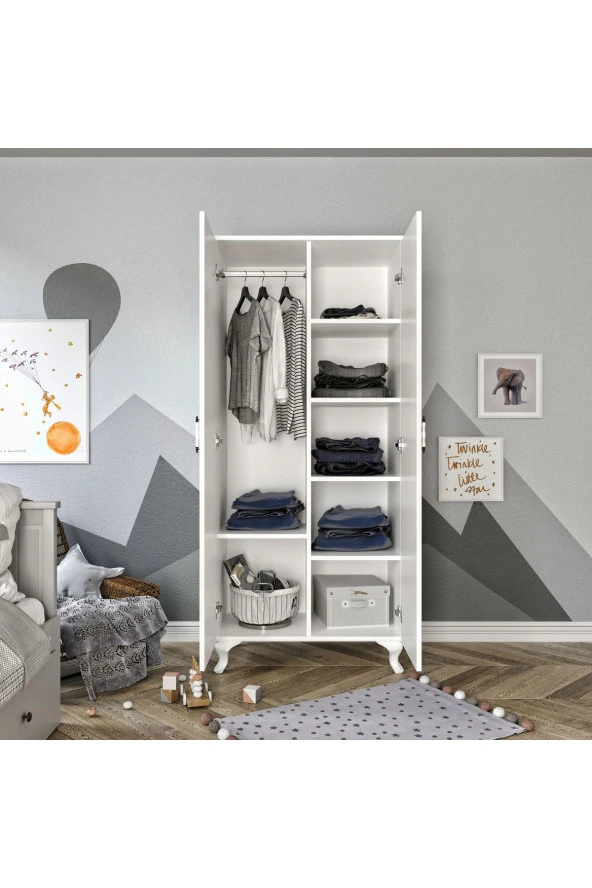Stil 2 Kapaklı Modern Desenli Gardırop, Elbise Dolabı - Tamamı 1. Kalite Mdf - 3