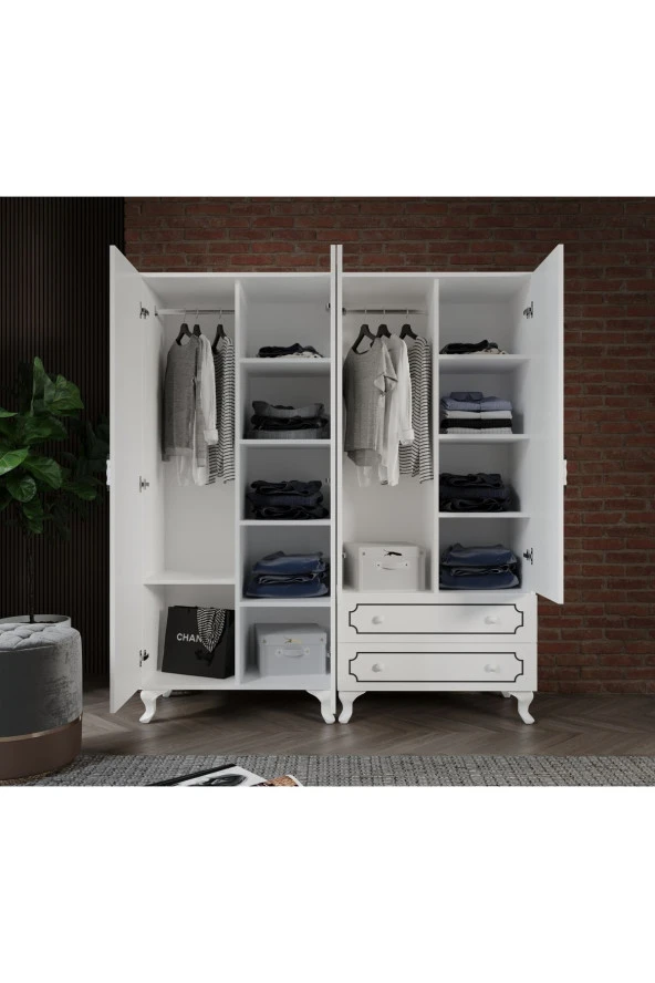 Stil 4 Kapaklı 2 Çekmeceli Moduler Gardırop, Elbise Dolabı - Tamamı 1. Kalite Mdf - 4