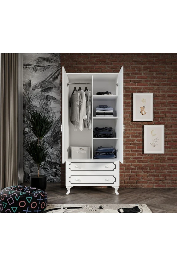 Stil 2 Kapaklı 2 Çekmeceli Modern Gardırop, Elbise Dolabı - Tamamı 1. Kalite Mdf - 3