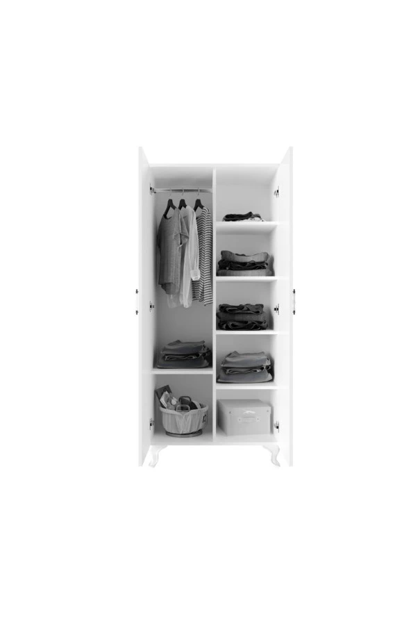 Stil 2 Kapaklı Modern Desenli Gardırop, Elbise Dolabı - Tamamı 1. Kalite Mdf - 4