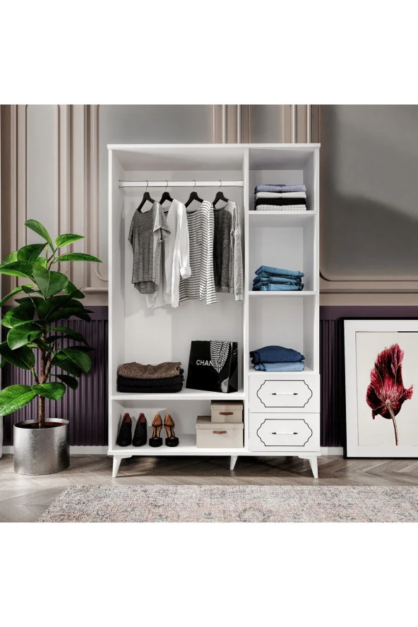 KZNMOB HOME Hayal 3 Kapaklı 2 Çekmeceli Mopdern Gardırop Elbise Dolabı Beyaz - Tamamı 1. Kalite Mdf - 3