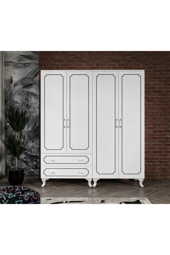 Stil 4 Kapaklı 2 Çekmeceli Moduler Gardırop, Elbise Dolabı - Tamamı 1. Kalite Mdf - 5