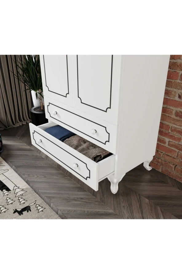 Stil 2 Kapaklı 2 Çekmeceli Modern Gardırop, Elbise Dolabı - Tamamı 1. Kalite Mdf - 4