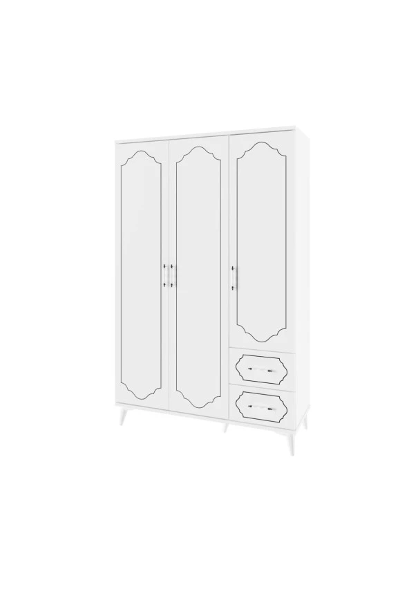 KZNMOB HOME Hayal 3 Kapaklı 2 Çekmeceli Mopdern Gardırop Elbise Dolabı Beyaz - Tamamı 1. Kalite Mdf - 4