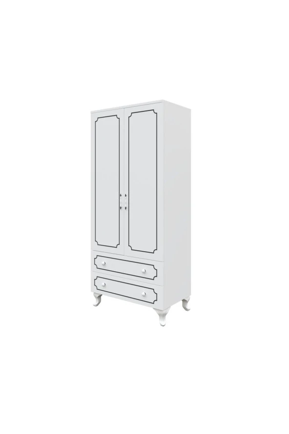 Stil 2 Kapaklı 2 Çekmeceli Modern Gardırop, Elbise Dolabı - Tamamı 1. Kalite Mdf - 5