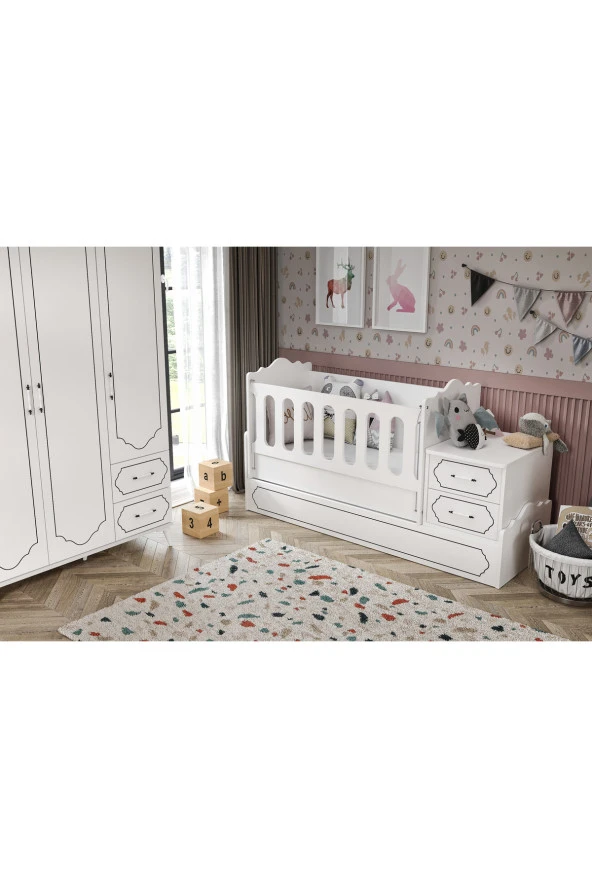 KZNMOB HOME Hayal Modern Bebek Odası Takımı Beyaz - 3 Parçalı Tamamı 1. Kalite Mdf - 3