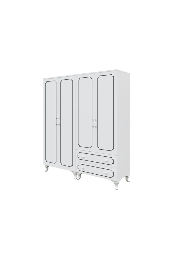 Stil 4 Kapaklı 2 Çekmeceli Moduler Gardırop, Elbise Dolabı - Tamamı 1. Kalite Mdf - 7