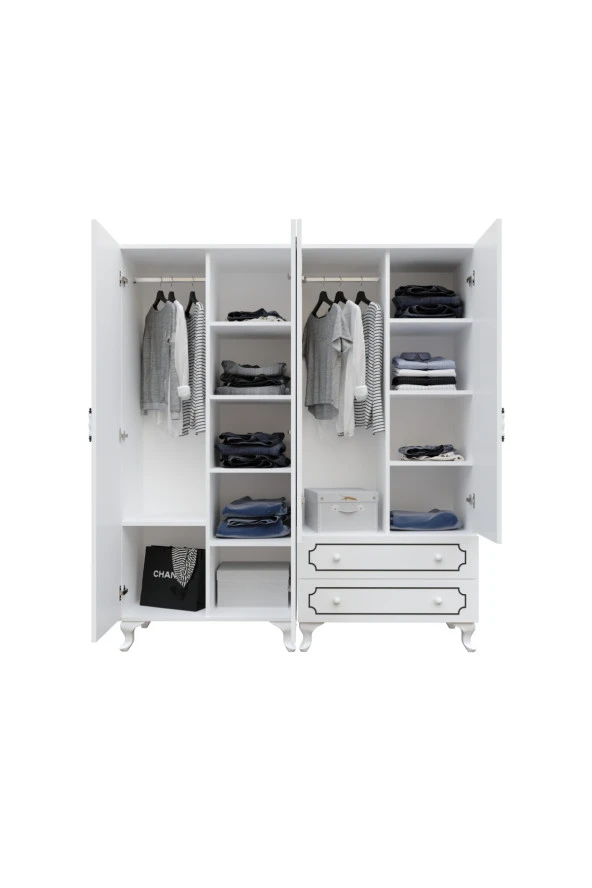 Stil 4 Kapaklı 2 Çekmeceli Moduler Gardırop, Elbise Dolabı - Tamamı 1. Kalite Mdf - 8