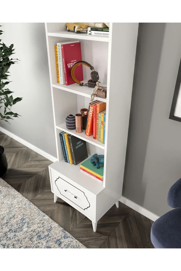 KZNMOB HOME Hayal Modern Çekmeceli MDF Kitaplık Beyaz - Tamamı 1. Kalite Mdf - 2