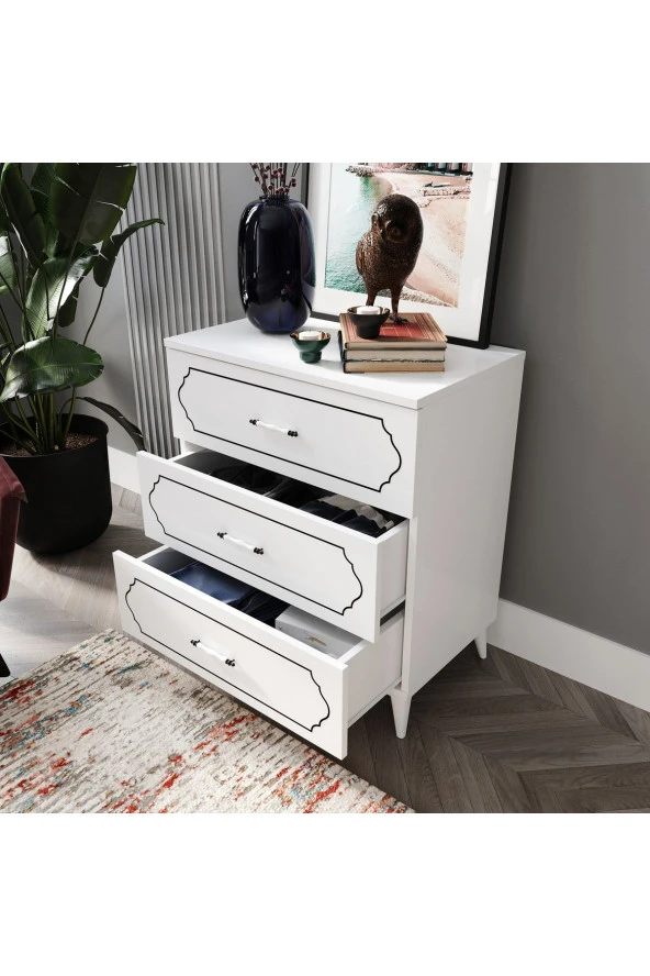 KZNMOB HOME Hayal 3 Çekmeceli Modern Şifonyer Beyaz - Tamamı 1. Kalite Mdf - 2