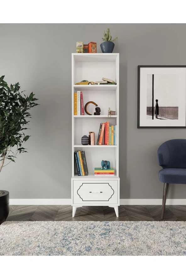 KZNMOB HOME Hayal Modern Çekmeceli MDF Kitaplık Beyaz - Tamamı 1. Kalite Mdf - 3