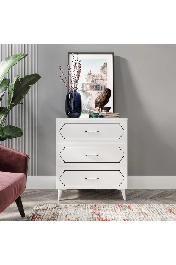 KZNMOB HOME Hayal 3 Çekmeceli Modern Şifonyer Beyaz - Tamamı 1. Kalite Mdf - 3