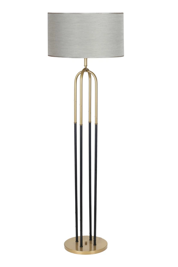 Vinner Houston Eskitme  Mat Gold Detaylı Metal Lambader - Pre Gri