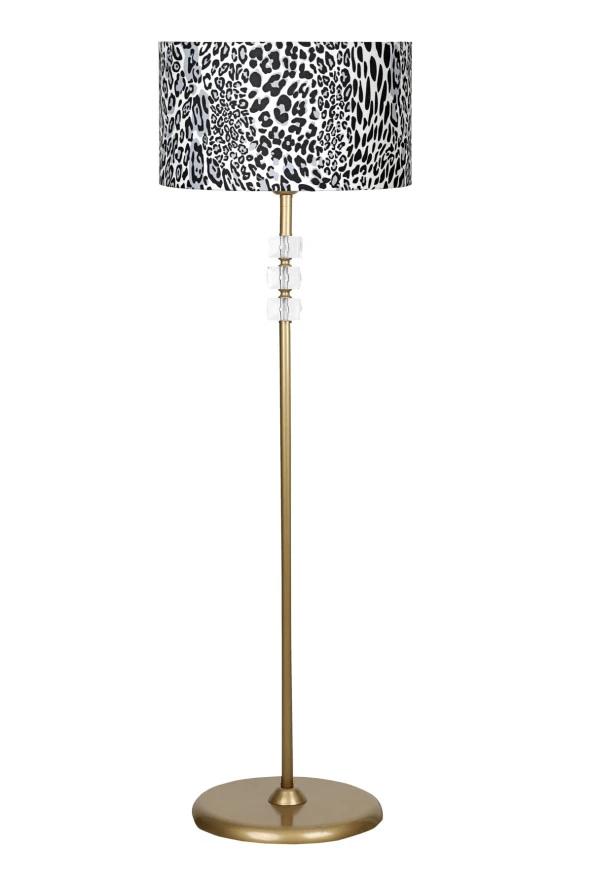 Vinner Lille Eskitme Üçlü Kare Kristal Detaylı Metal Lambader - Leopar Desenli