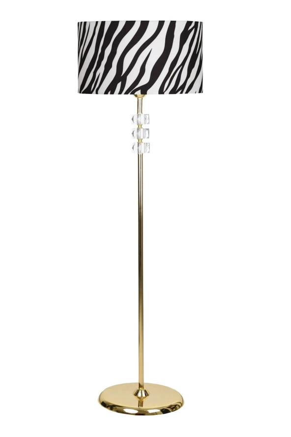 Vinner Lille Gold Kaplama Üçlü Kare Kristal Detaylı Metal Lambader - Zebra Desenli