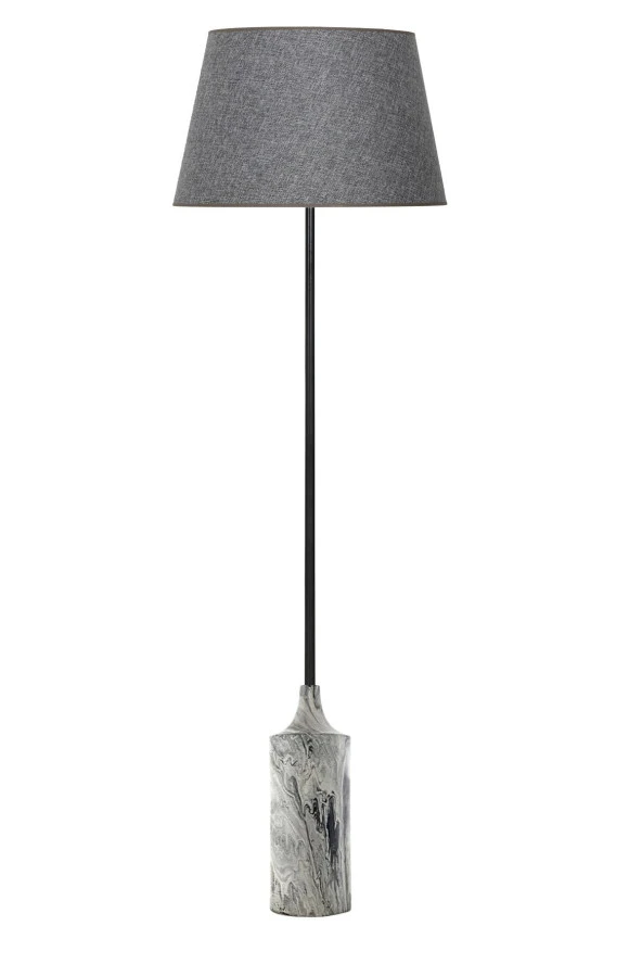 Vinner Lmd-cs01 Mermer Desenli Ahşap Ayaklı Metal Lambader - Hasır Gri